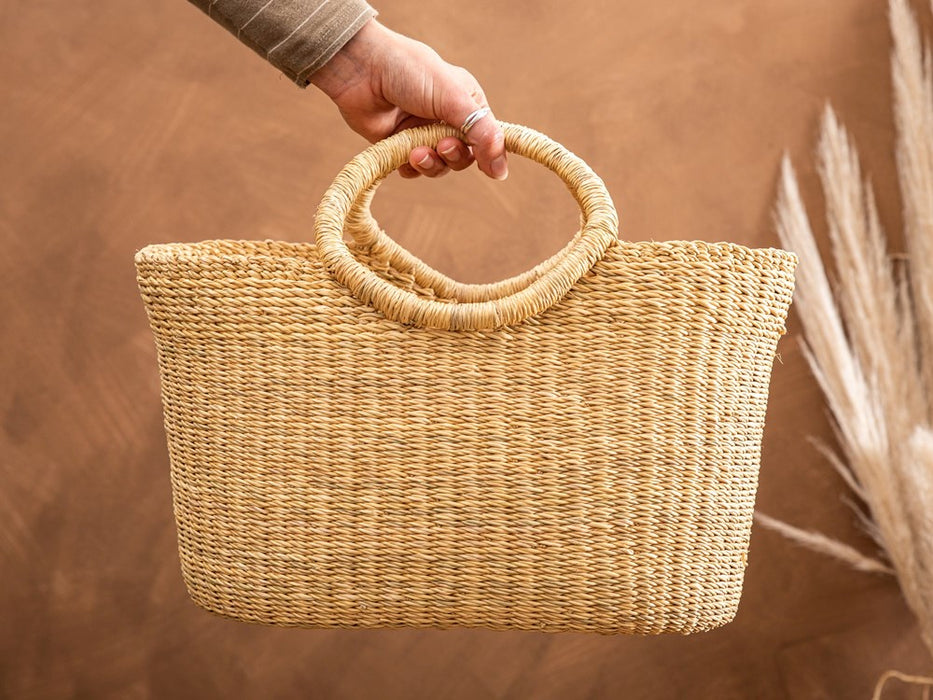 Medium Natural Woven Shopping Basket