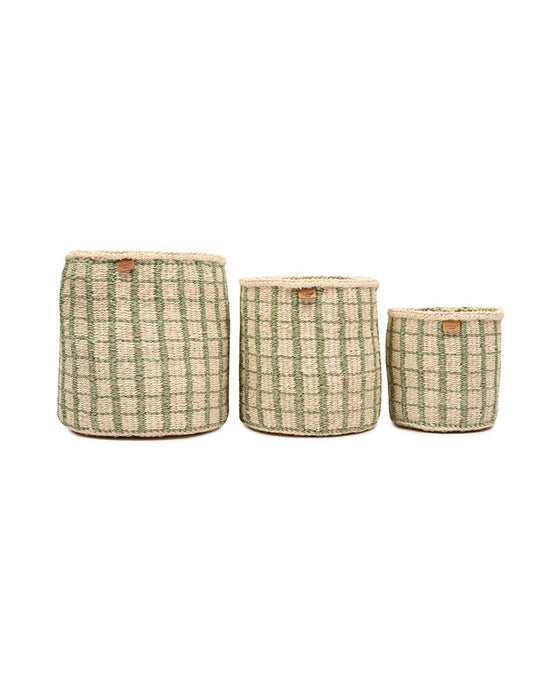 Green Check Woven Storage Basket