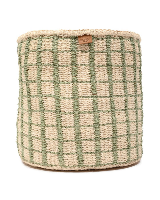 Green Check Woven Storage Basket