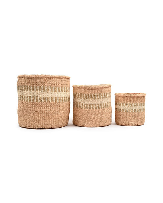 White Stripe Woven Storage Basket