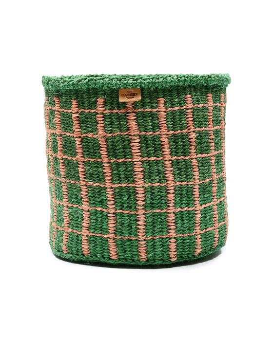 Green & Pink Check Woven Storage Basket