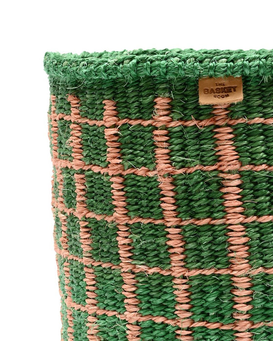 Green & Pink Check Woven Storage Basket