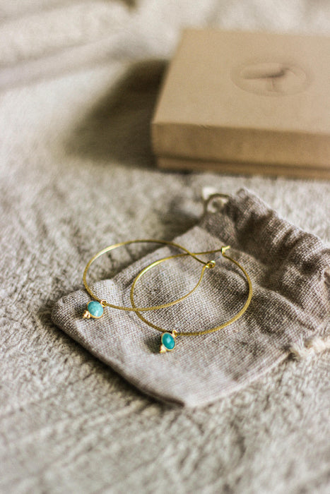 Amazonite Round Drop Hoops