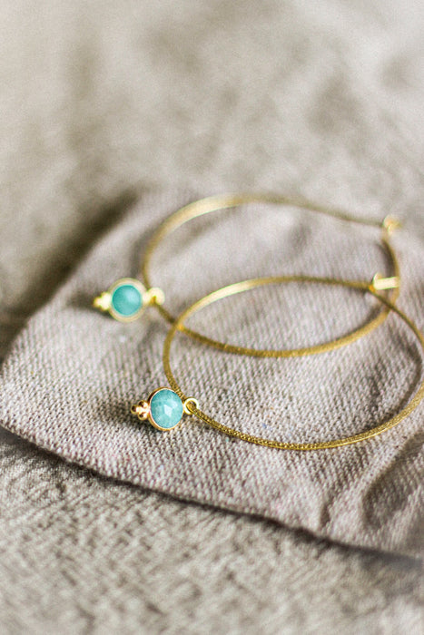 Amazonite Round Drop Hoops