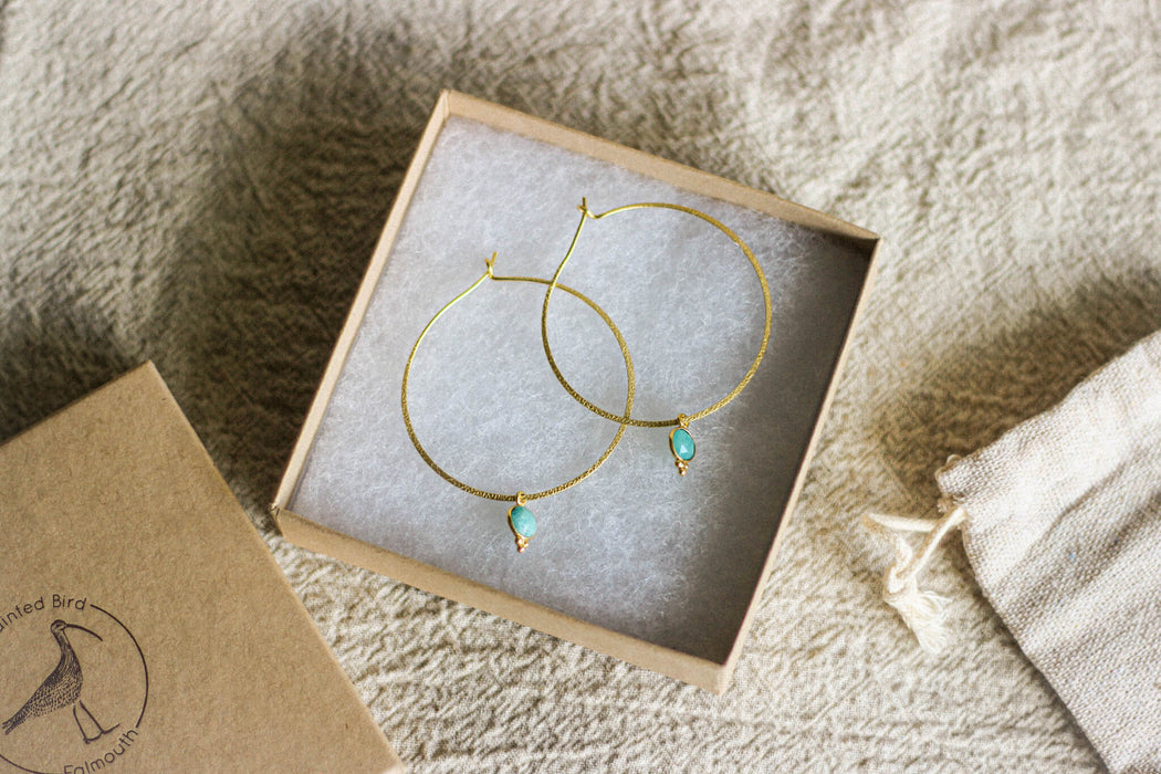 Amazonite Round Drop Hoops