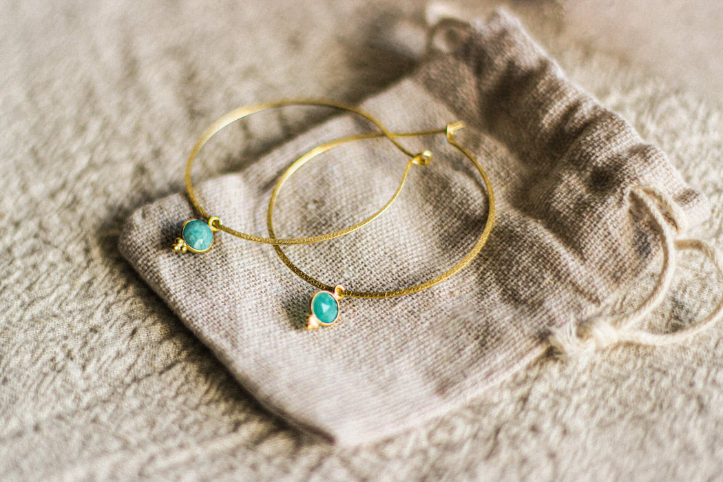 Amazonite Round Drop Hoops