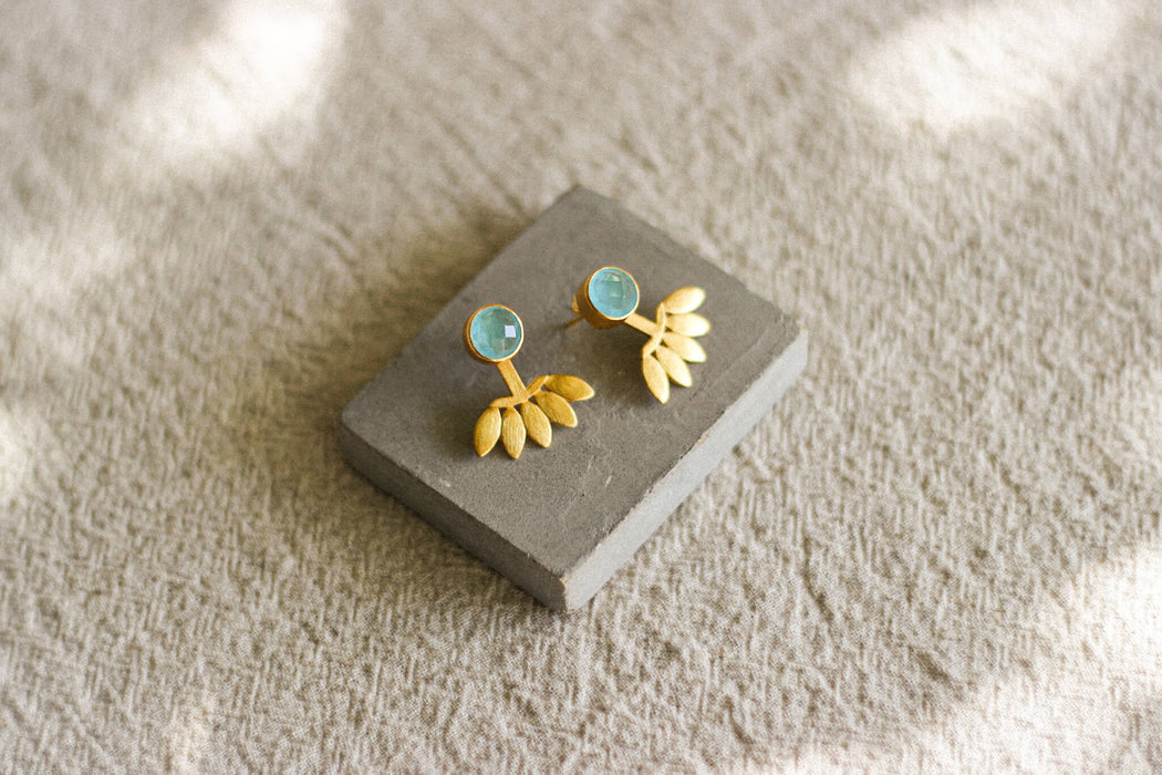 Aqua Chalcedony Stud Earrings