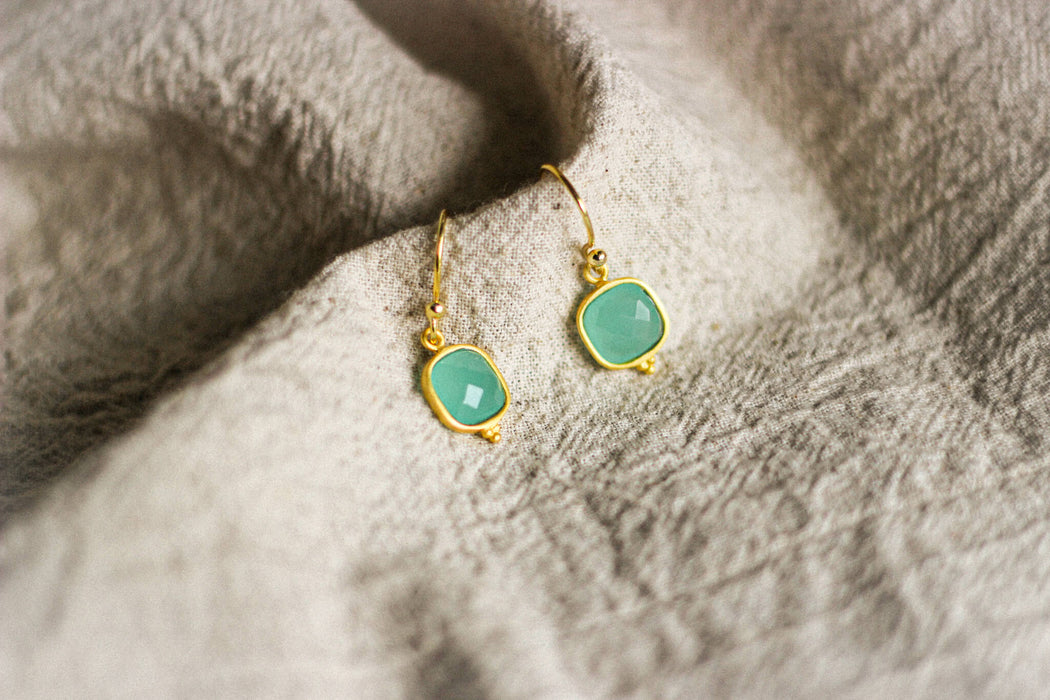 Aquamarine Square Drop Earrings