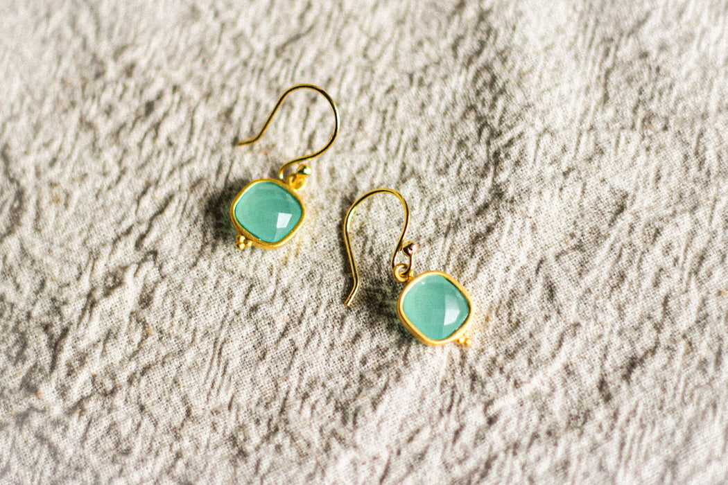 Aquamarine Square Drop Earrings