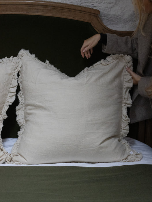 Hallie Cream Ruffle Linen Cushion - 53x53cm