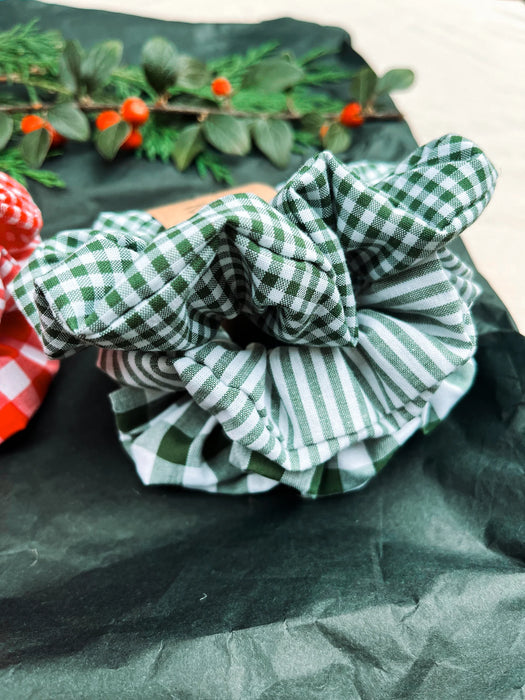 Green Festive Gingham Scrunchie - 3 Pack