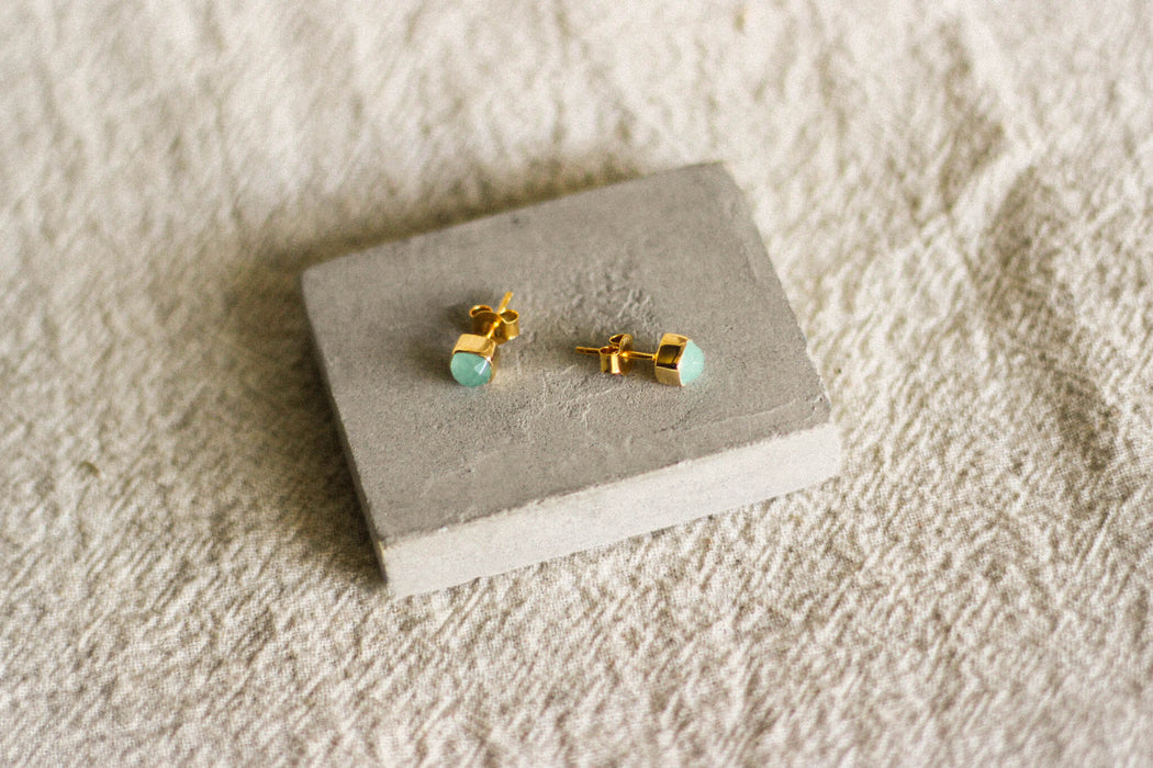 Gold Cushion Stone Studs