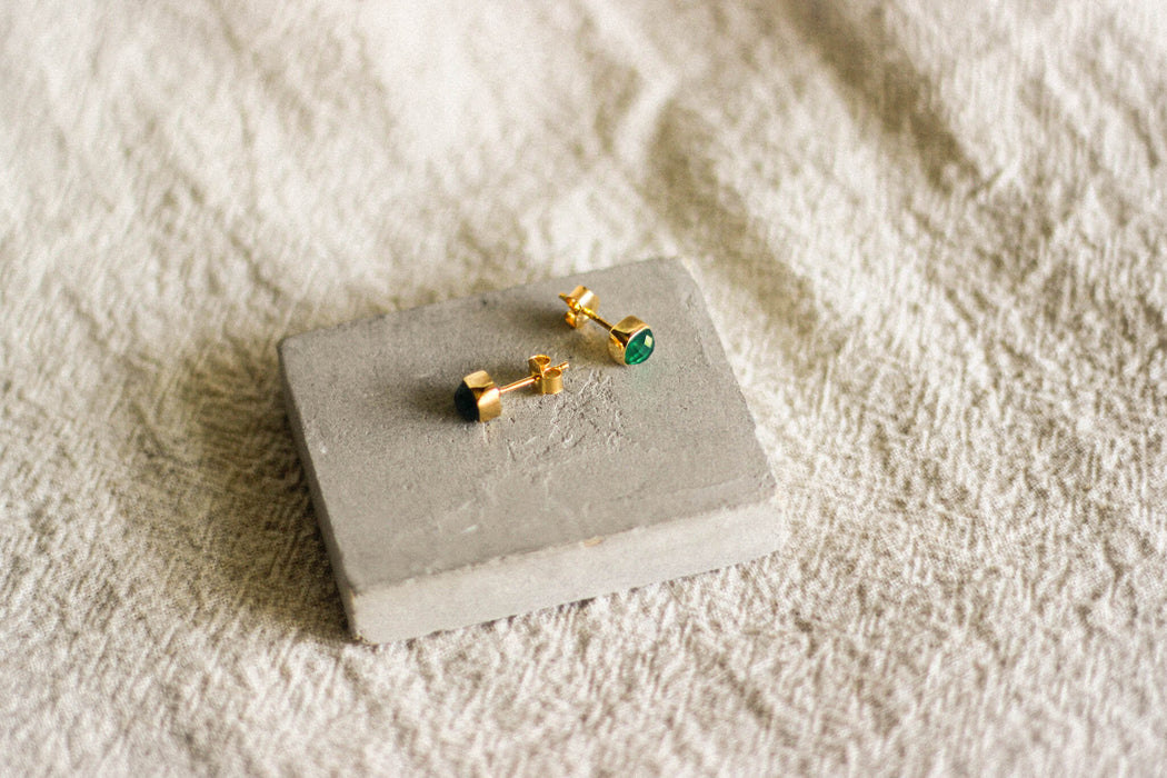 Gold Cushion Stone Studs