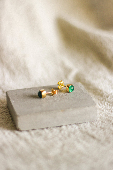 Gold Cushion Stone Studs