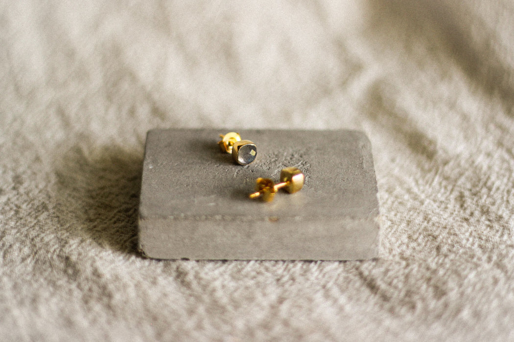 Gold Cushion Stone Studs