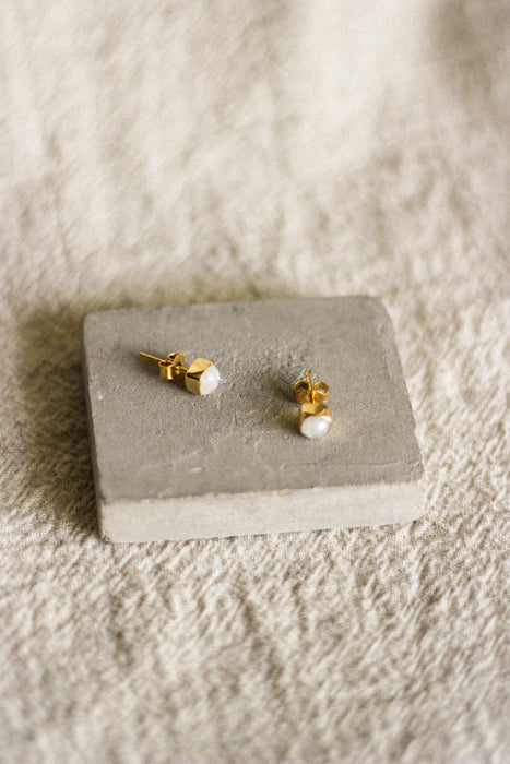 Gold Cushion Stone Studs