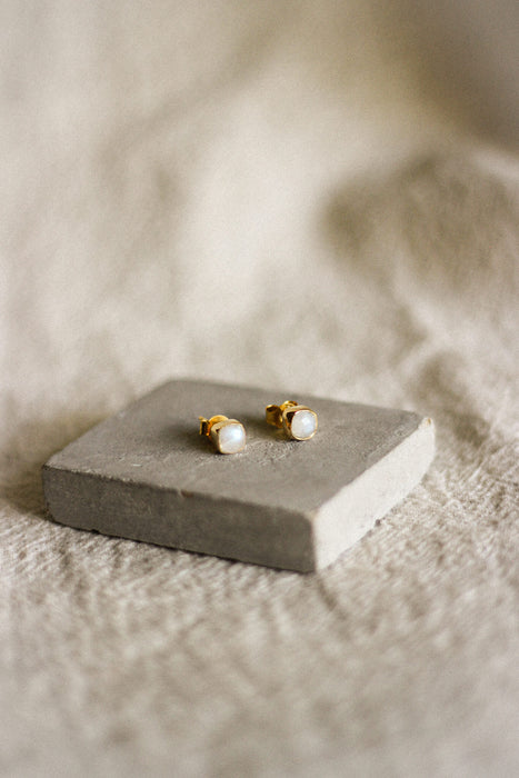 Gold Cushion Stone Studs