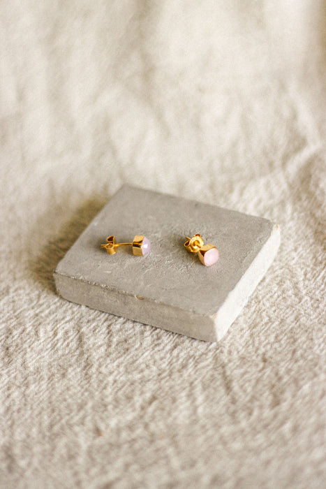 Gold Cushion Stone Studs