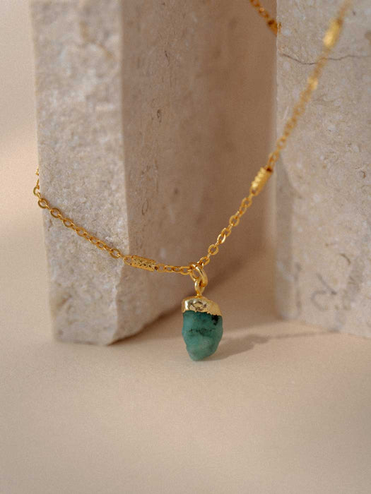 Gold Mohica Raw Emerald Necklace