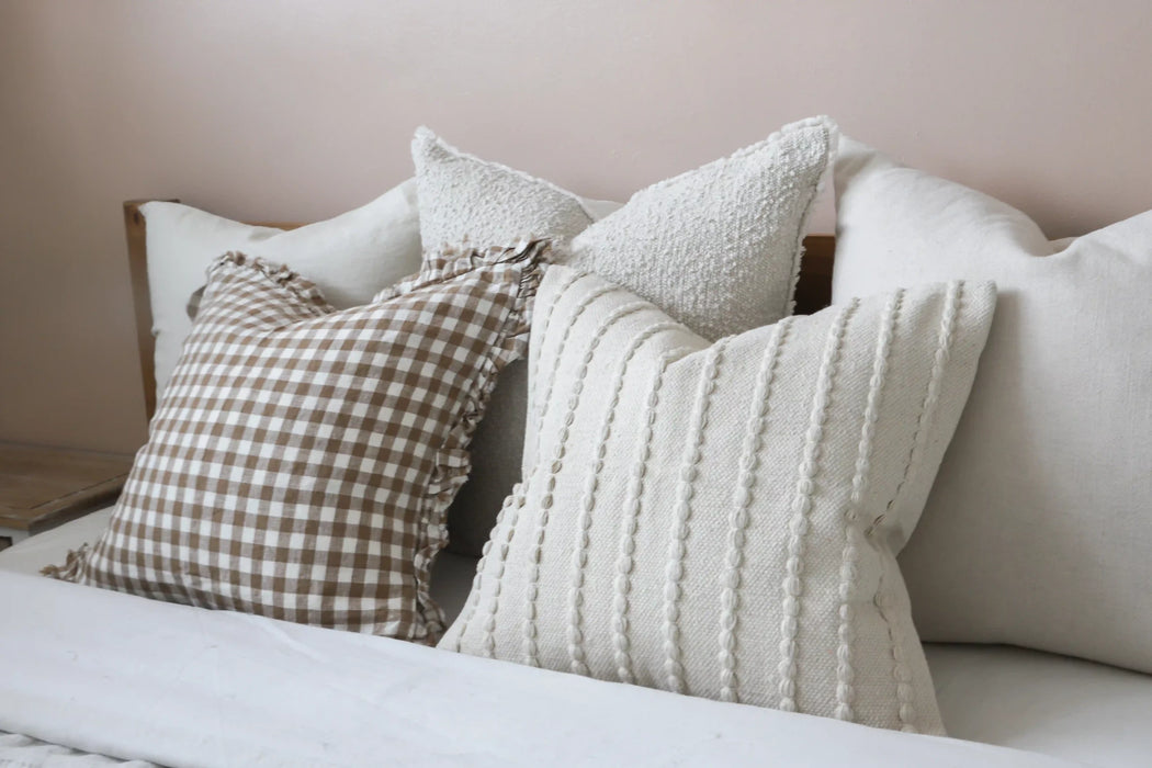 Hallie Brown Gingham Ruffle Linen Cushion - 45x45cm