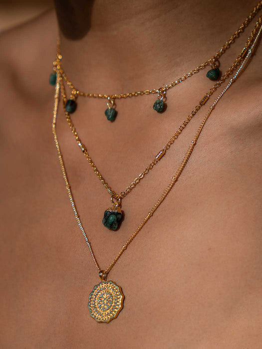 Gold Mohica Raw Emerald Necklace