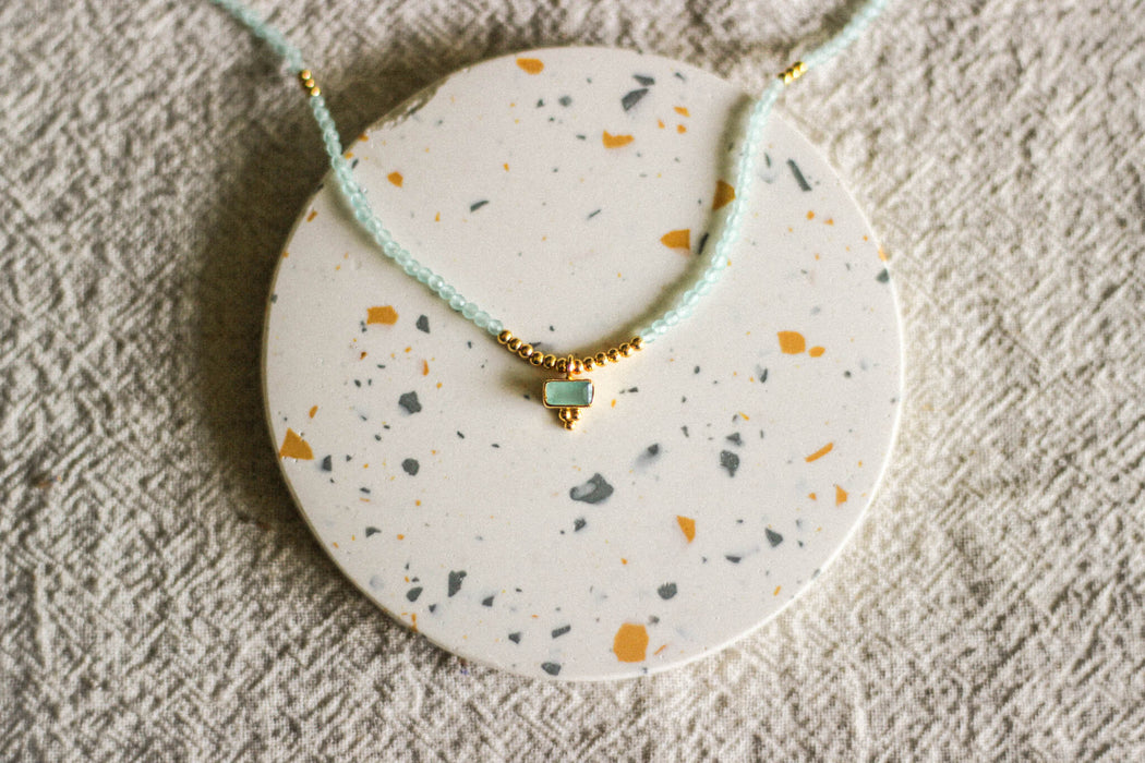 Baguette Charm & Round Stone Necklace