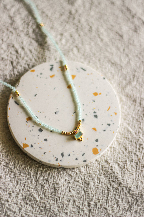 Baguette Charm & Round Stone Necklace