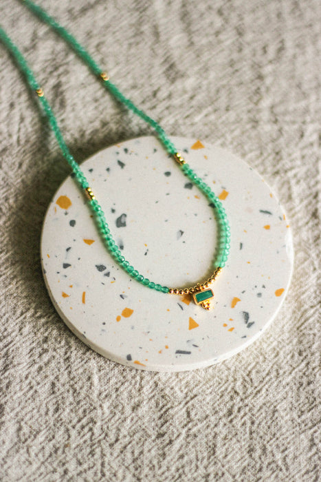 Baguette Charm & Round Stone Necklace