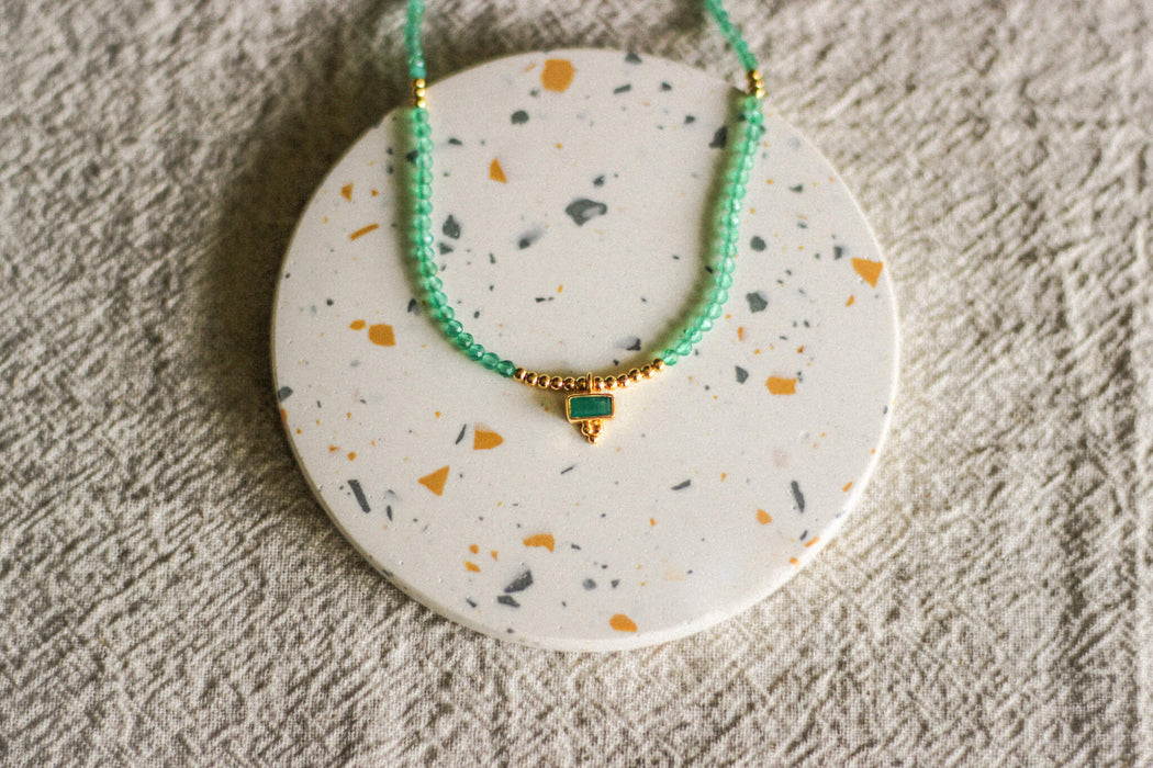 Baguette Charm & Round Stone Necklace