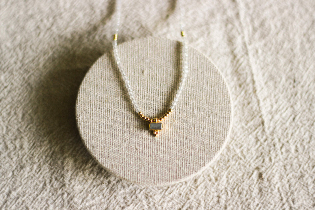 Baguette Charm & Round Stone Necklace