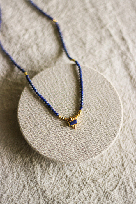 Baguette Charm & Round Stone Necklace