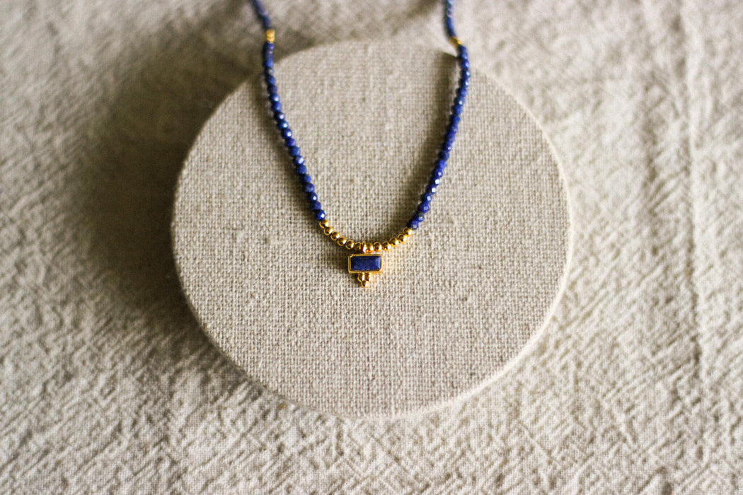 Baguette Charm & Round Stone Necklace