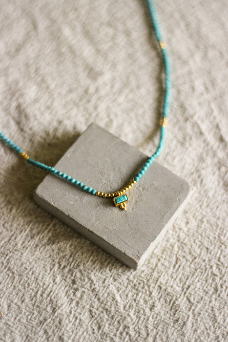 Baguette Charm & Round Stone Necklace