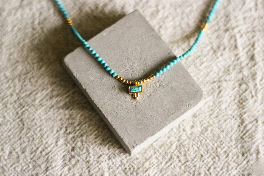 Baguette Charm & Round Stone Necklace