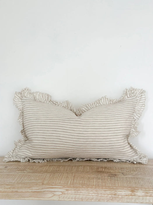 Hallie Natural Stripe Ruffle Cushion - 50x30cm