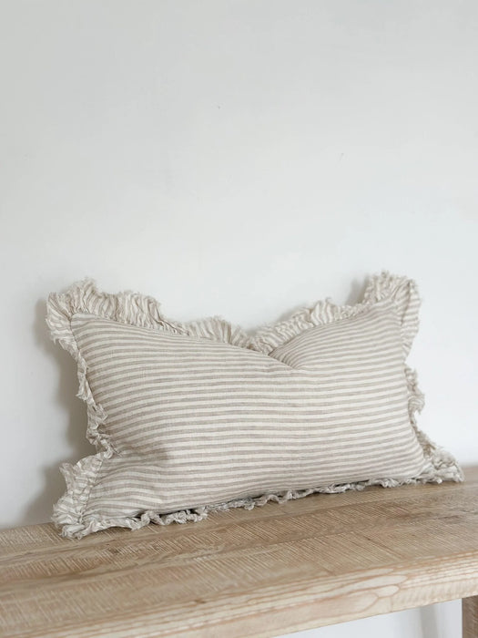 Hallie Natural Stripe Ruffle Cushion - 50x30cm