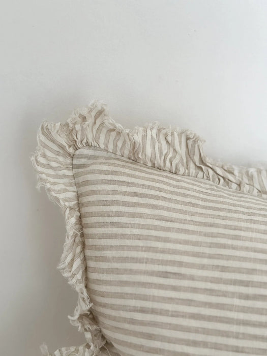 Hallie Natural Stripe Ruffle Cushion - 50x30cm