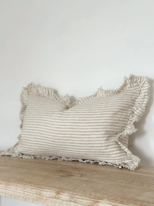 Hallie Natural Stripe Ruffle Cushion - 50x30cm