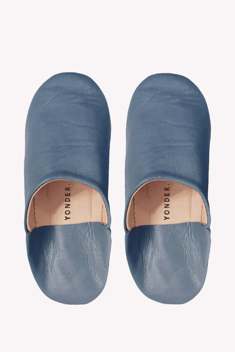 Leather Babouche Slippers - Petrol