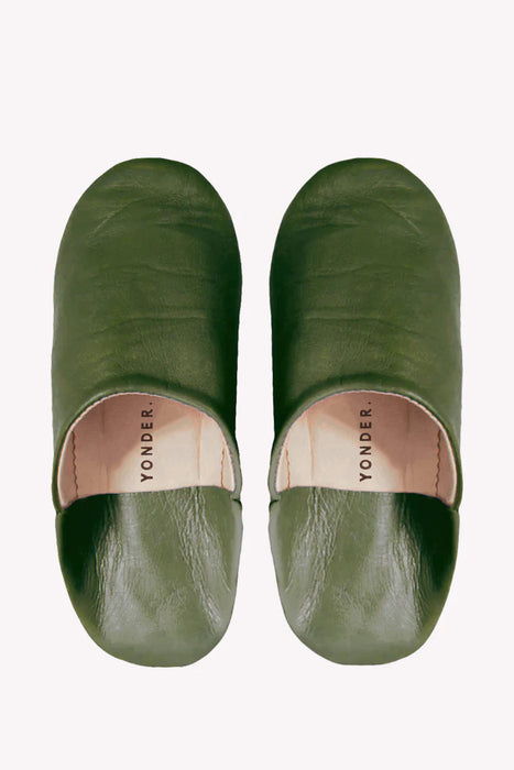 Leather Babouche Slippers - Olive