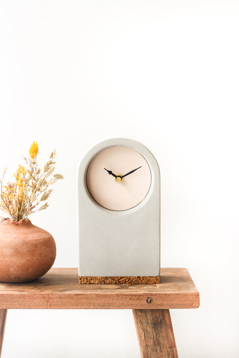 Handmade Concrete Grey & Pink Ground Desk Clock - Tall