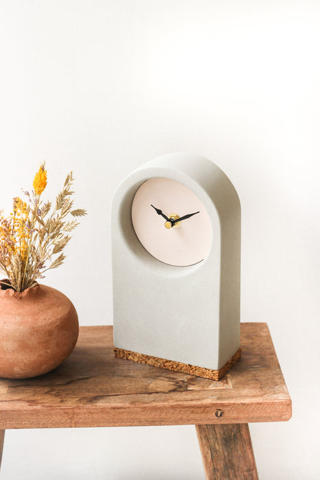 Handmade Concrete Grey & Pink Ground Desk Clock - Tall