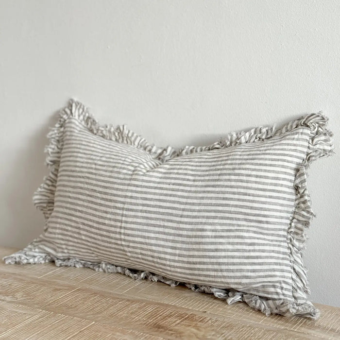 Hallie Grey Stripe Ruffle Cushion - 50x30cm