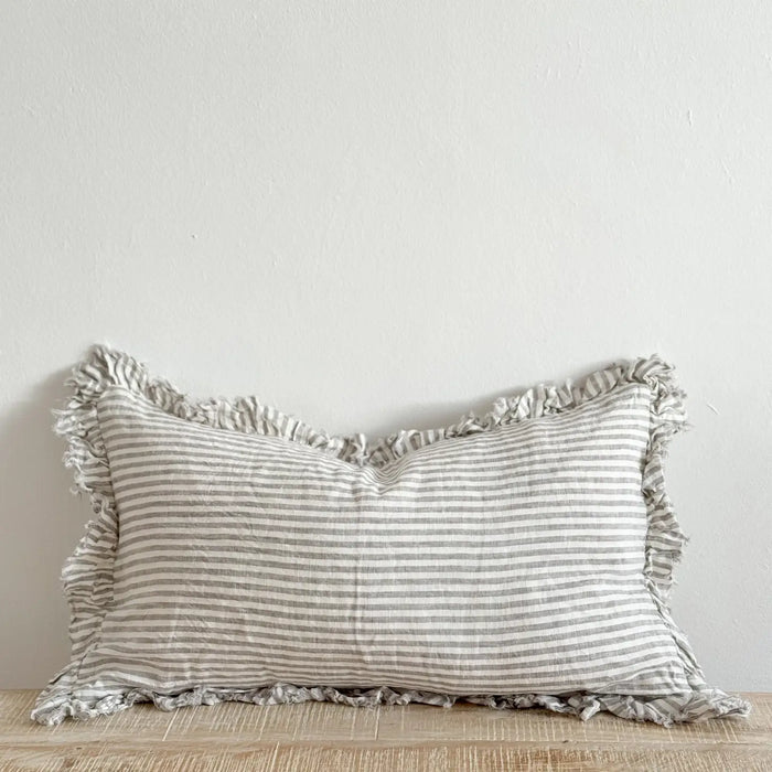 Hallie Grey Stripe Ruffle Cushion - 50x30cm