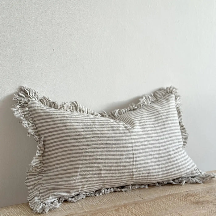 Hallie Grey Stripe Ruffle Cushion - 50x30cm