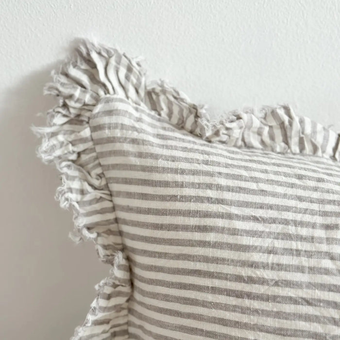 Hallie Grey Stripe Ruffle Cushion - 50x30cm