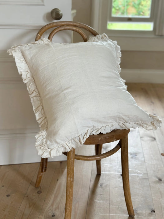 Hallie Cream Ruffle Linen Cushion - 53x53cm