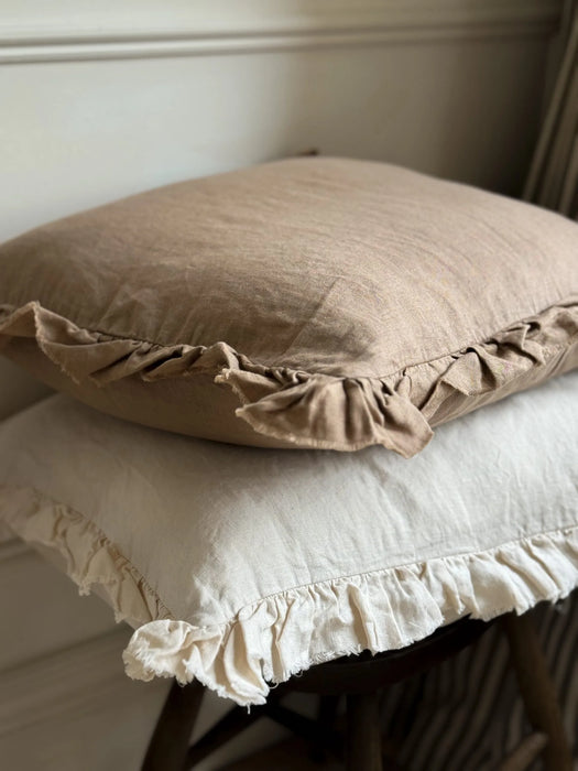 Hallie Cream Ruffle Linen Cushion - 53x53cm